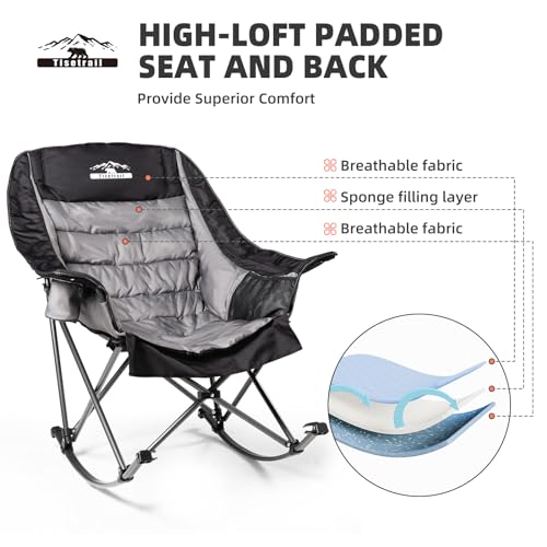 Oversized Padded Camping Chair with Cup Holder, Blue & Gray O81366
