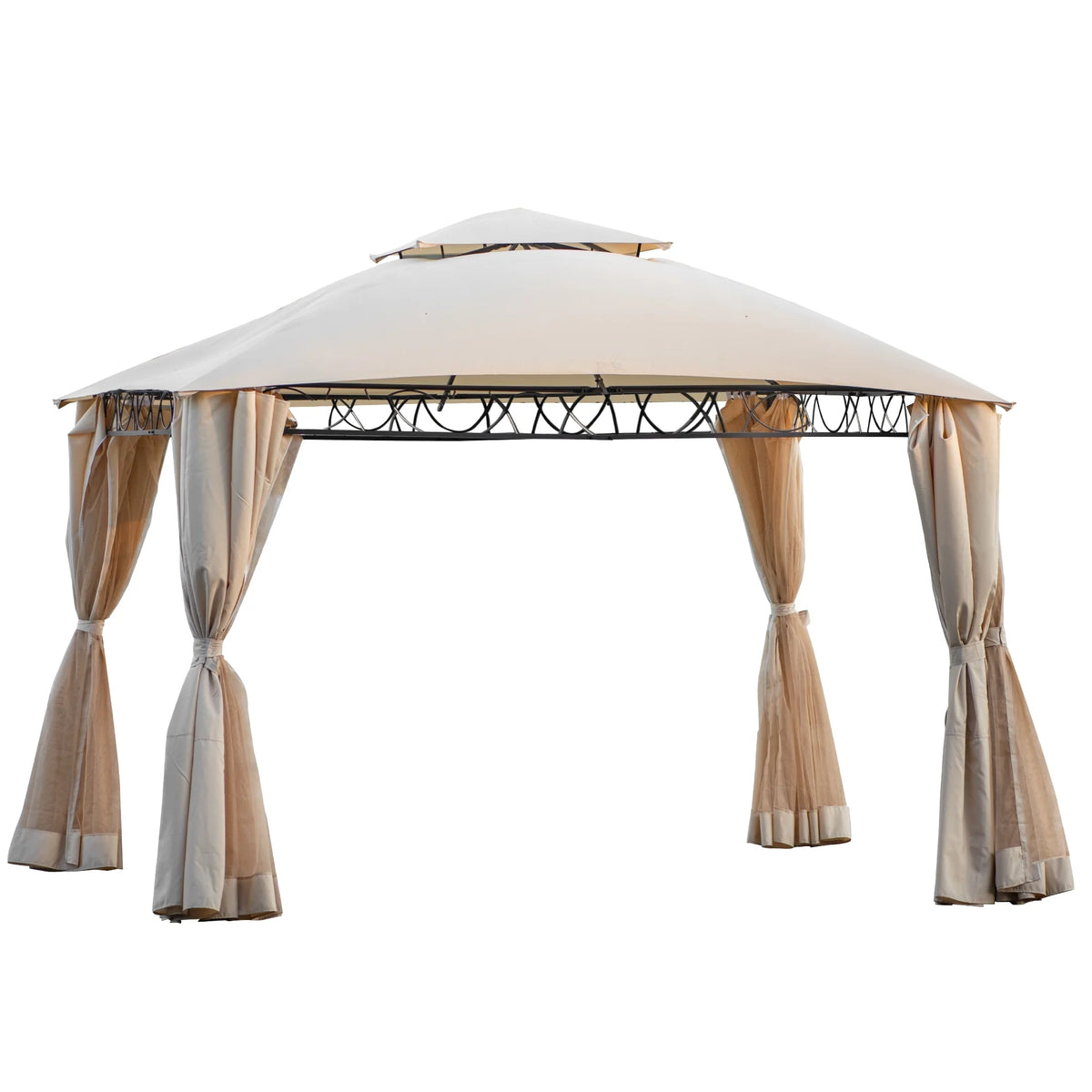 Beige Double Tiered Outdoor Patio Gazebo with UV Protection C3217
