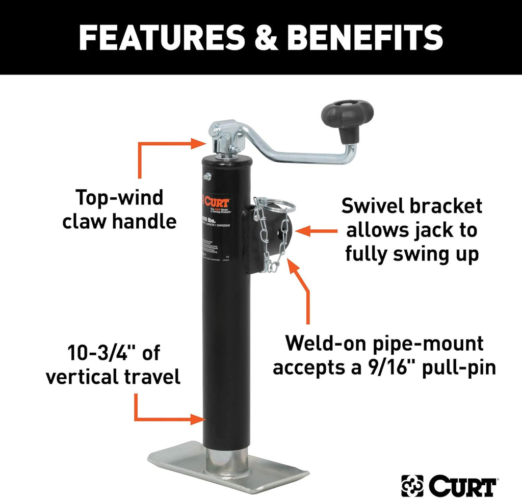 Weld-On Pipe-Mount Swivel Trailer Jack, 2,000 lbs. 10-3/4 Inches Vertical Travel Pack of 2 A440