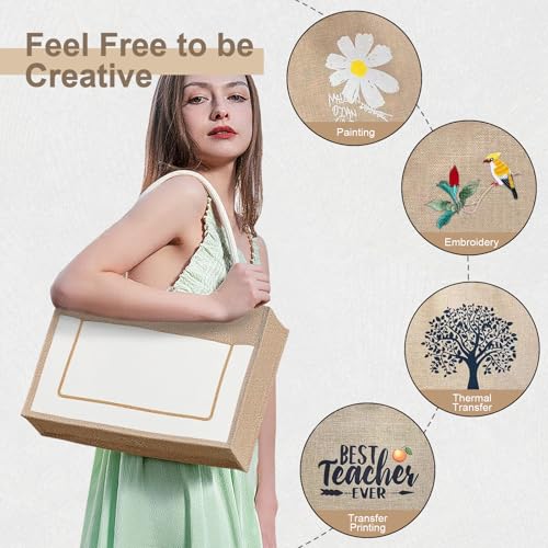 10 Pack Reusable Jute Canvas Tote Bags with Handles X1782