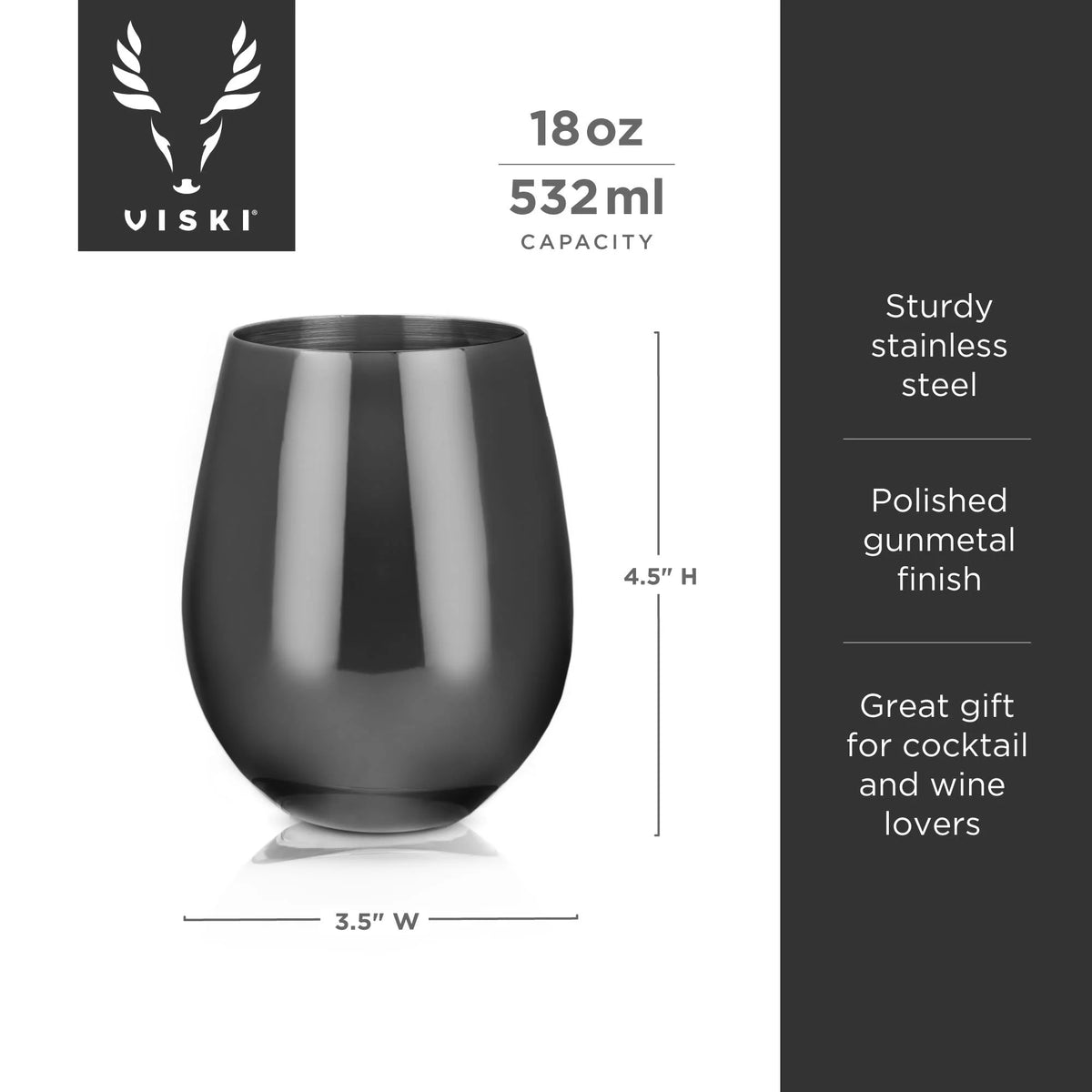 Stemless Wine Glasses Stainless Steel Black 18 Oz J5119