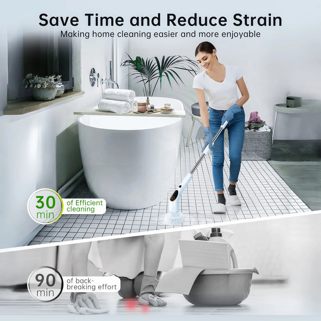 Cordless Electric Spin Scrubber with 9 Replaceable Brush Heads X7423