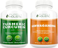 Organic Turmeric Curcumin 700mg & Bioperine + Organic Ashwagandha 1300mg & Black Pepper - Vegan 120 + 180 Capsules E9413