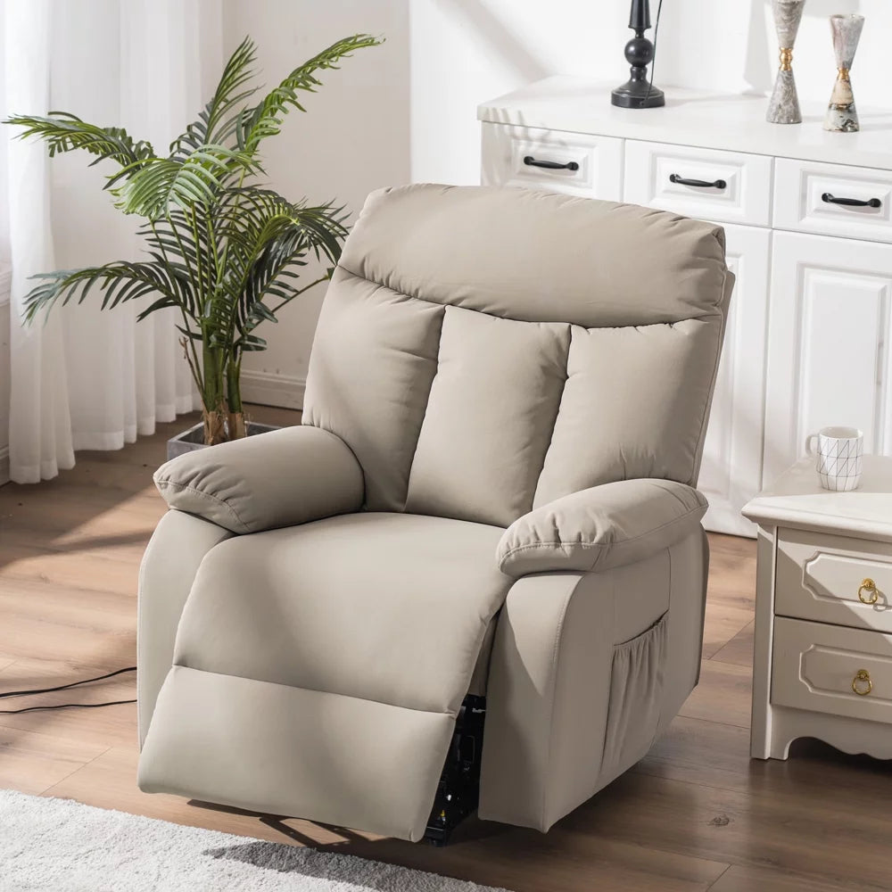 Electric Lift Recliner Massage Sofa Chair with Remote Control Silver White M761366
