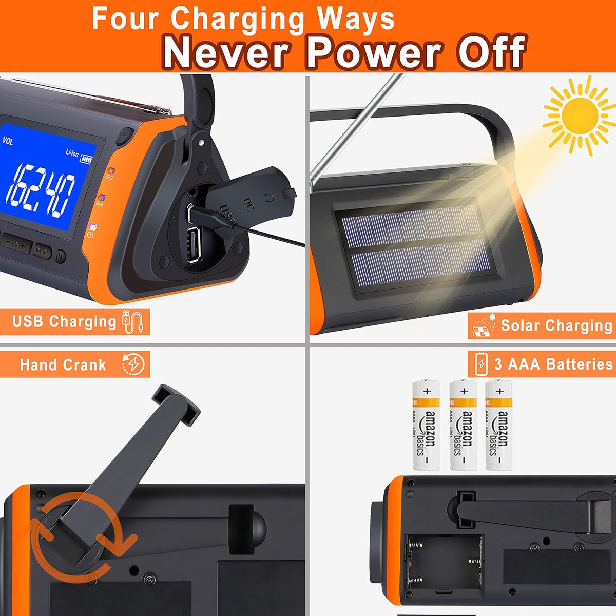 Solar Powered Hand Crank AM/FM/NOAA Weather Alert Radio with LED Flashlight Q842411