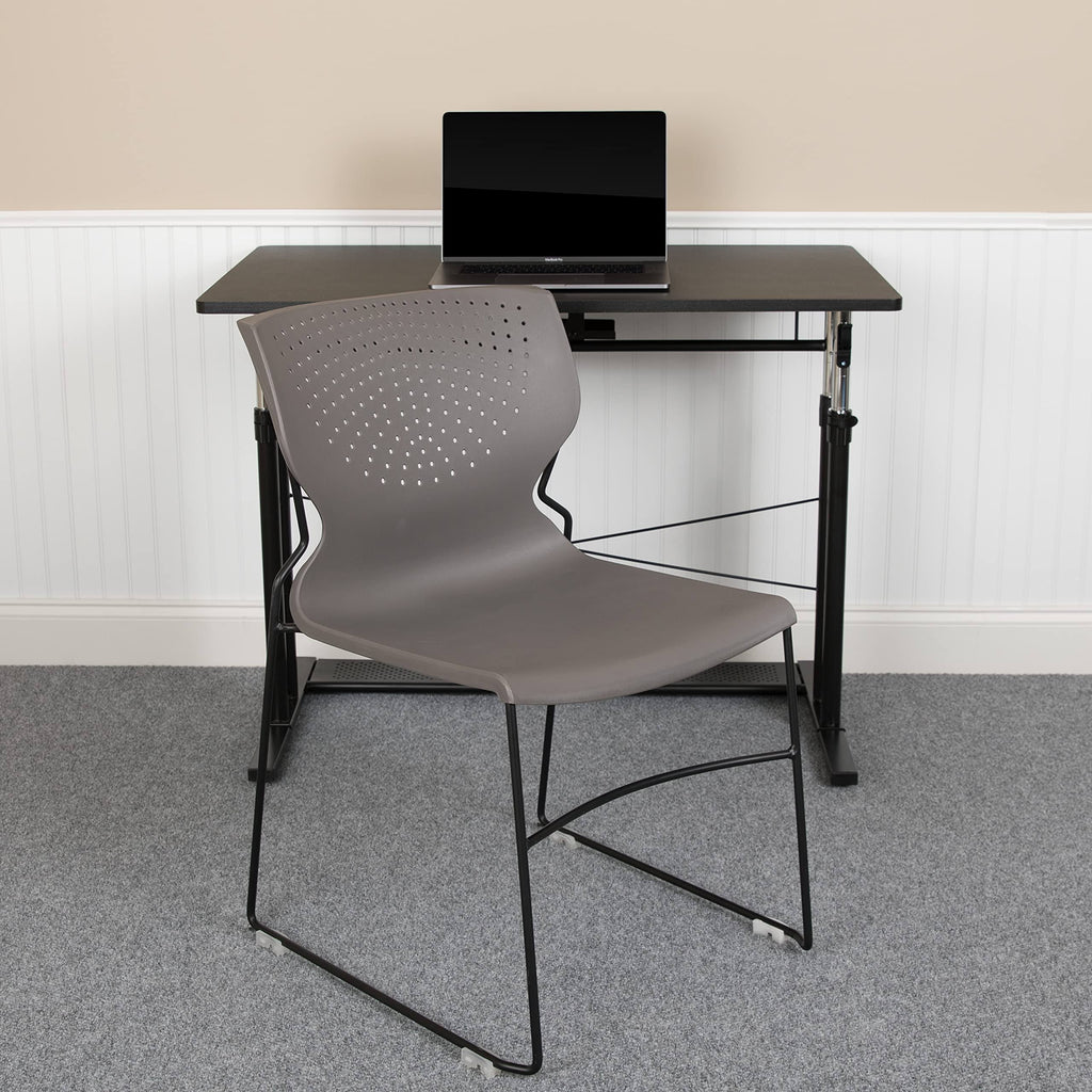 Gray Full Back Stack Chair with Black Powder Coated Frame J529