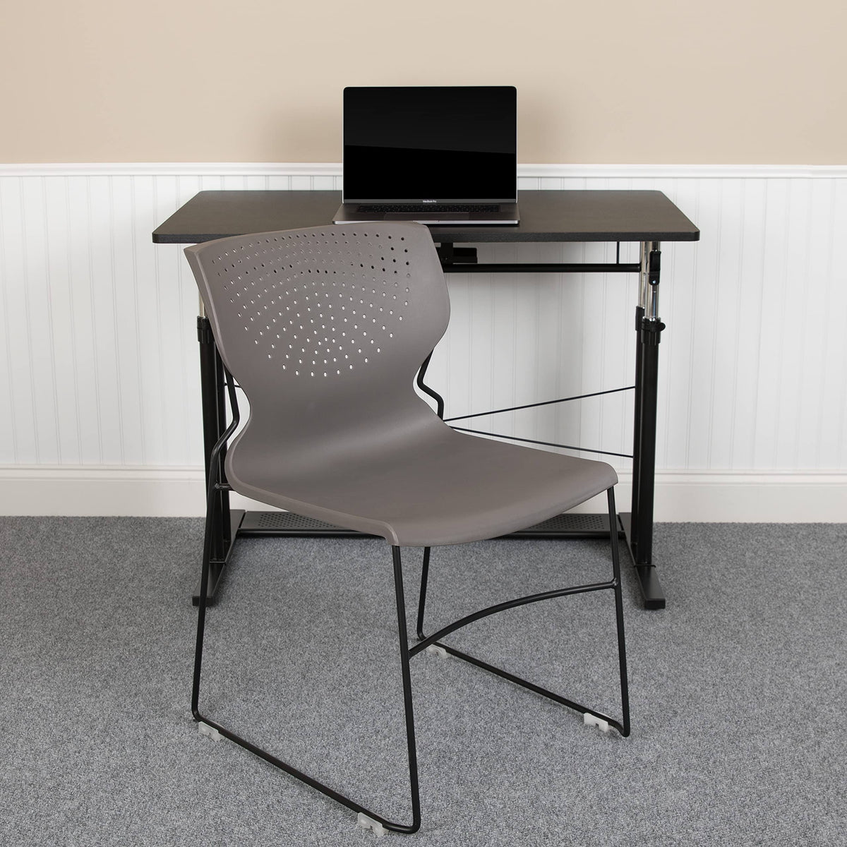 Gray Full Back Stack Chair with Black Powder Coated Frame J529