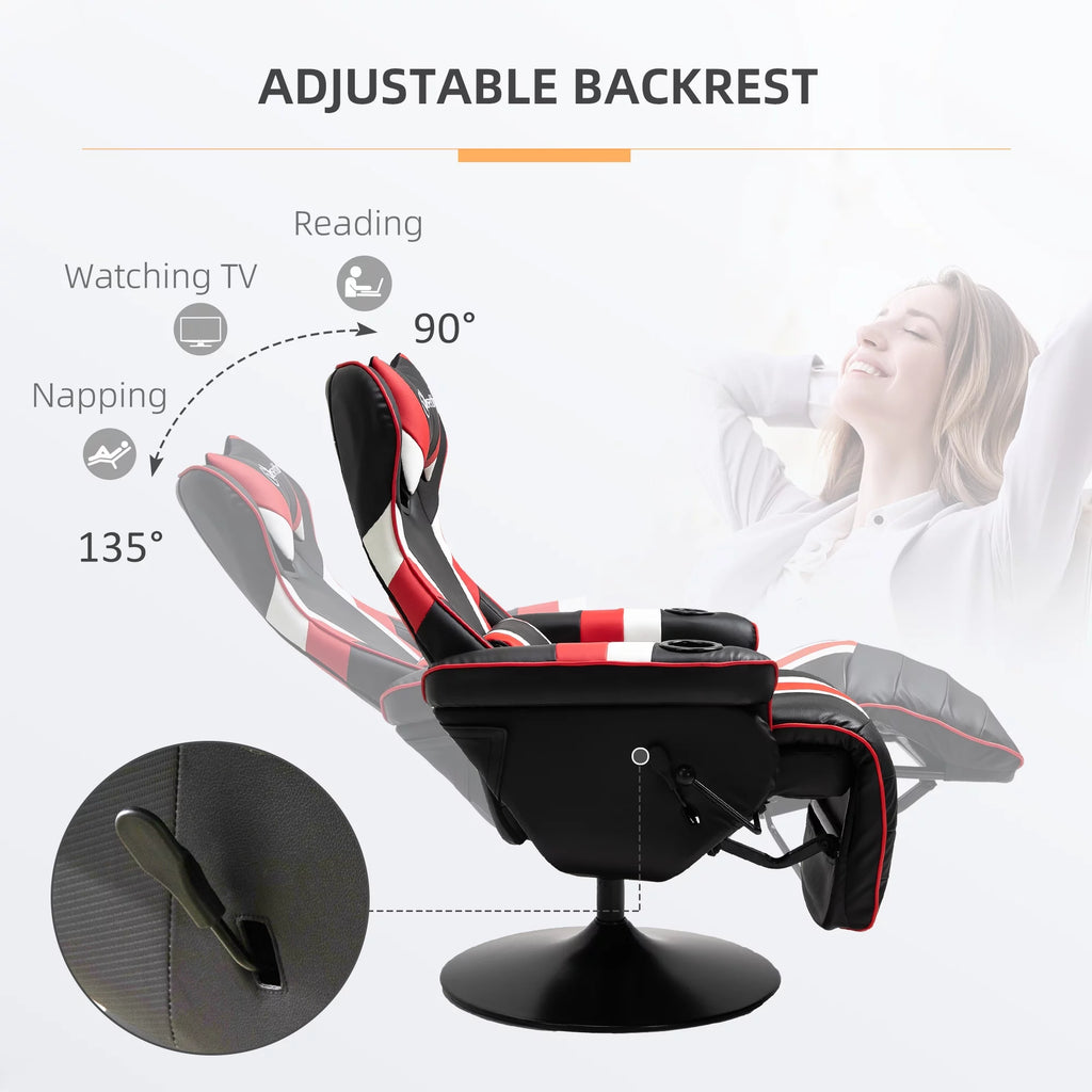 Black White Red Gaming Chair with Footrest and Cup Holder O54872
