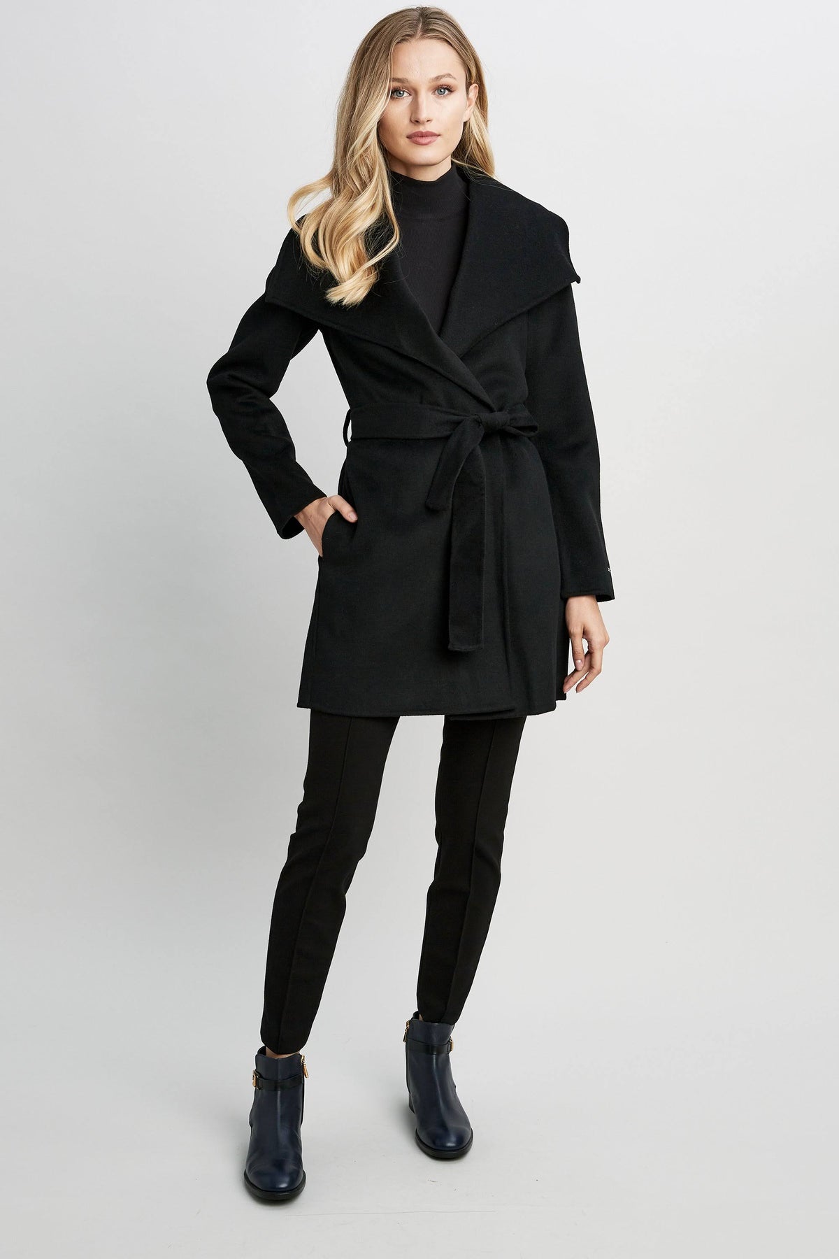Black Belted Wrap Coat U800224
