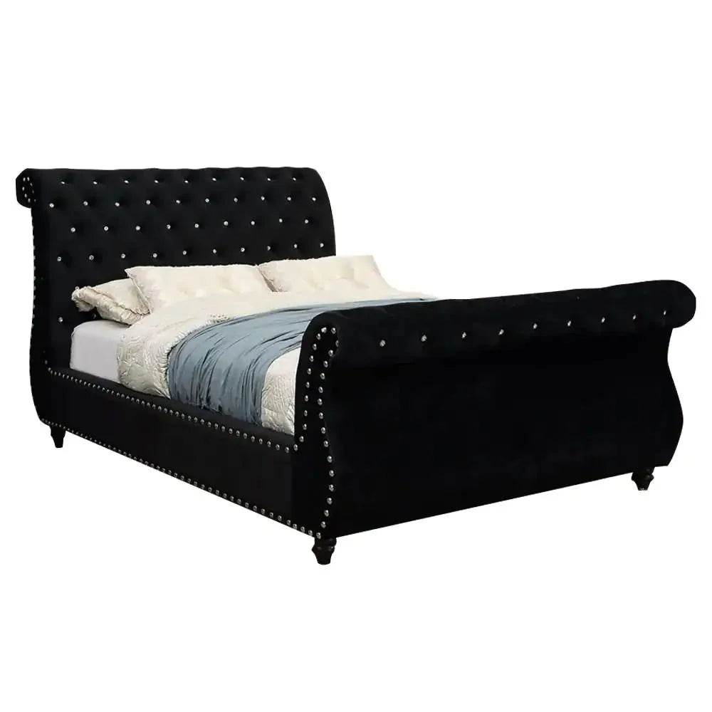 Black Solid Wood Queen Bedroom Set 5pcs W14447