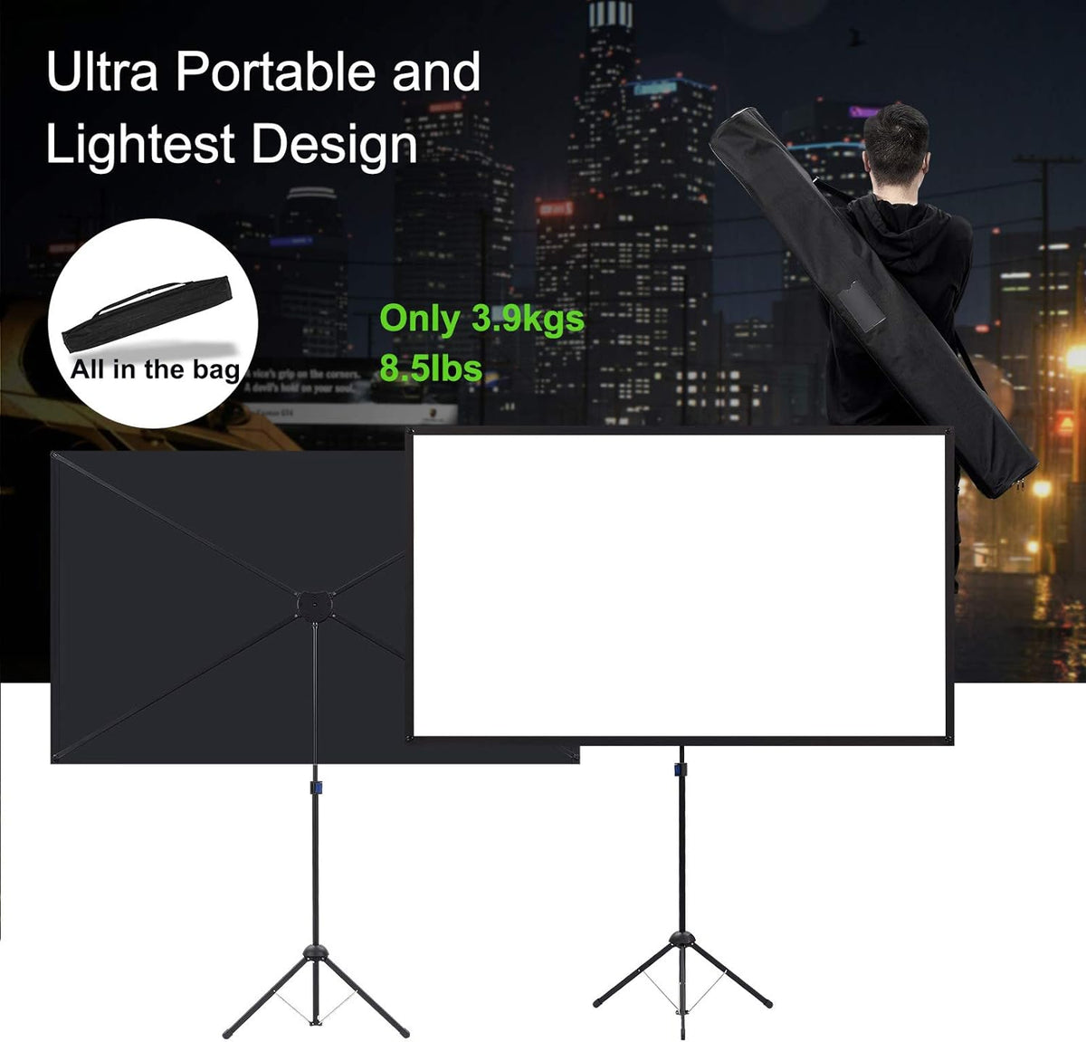 80 Inch 16:9 Portable Projector Screen with Stand M333644