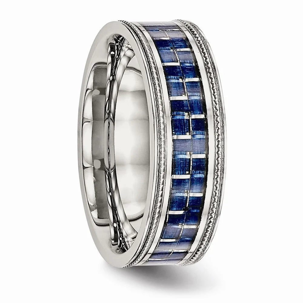 Stainless Steel Ring with Blue Carbon Fiber Inlay P106856