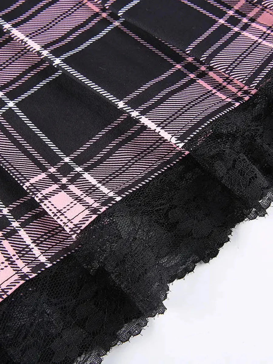 Pink Plaid Lace Skirt C96207