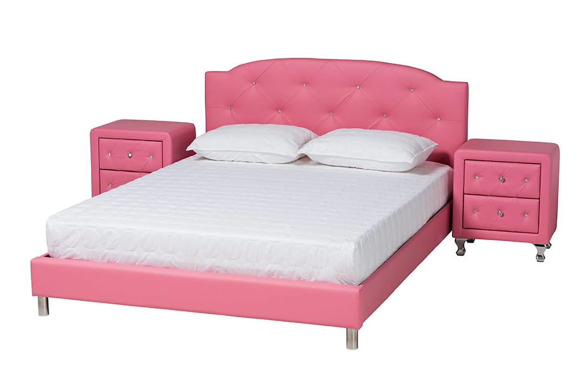 Pink Faux Leather Queen Size 3-Piece Bedroom Set E44865