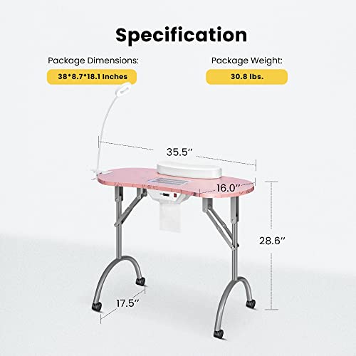 Portable Manicure Nail Table with Dust Collector, LED Lamp, Carry Bag, White J464