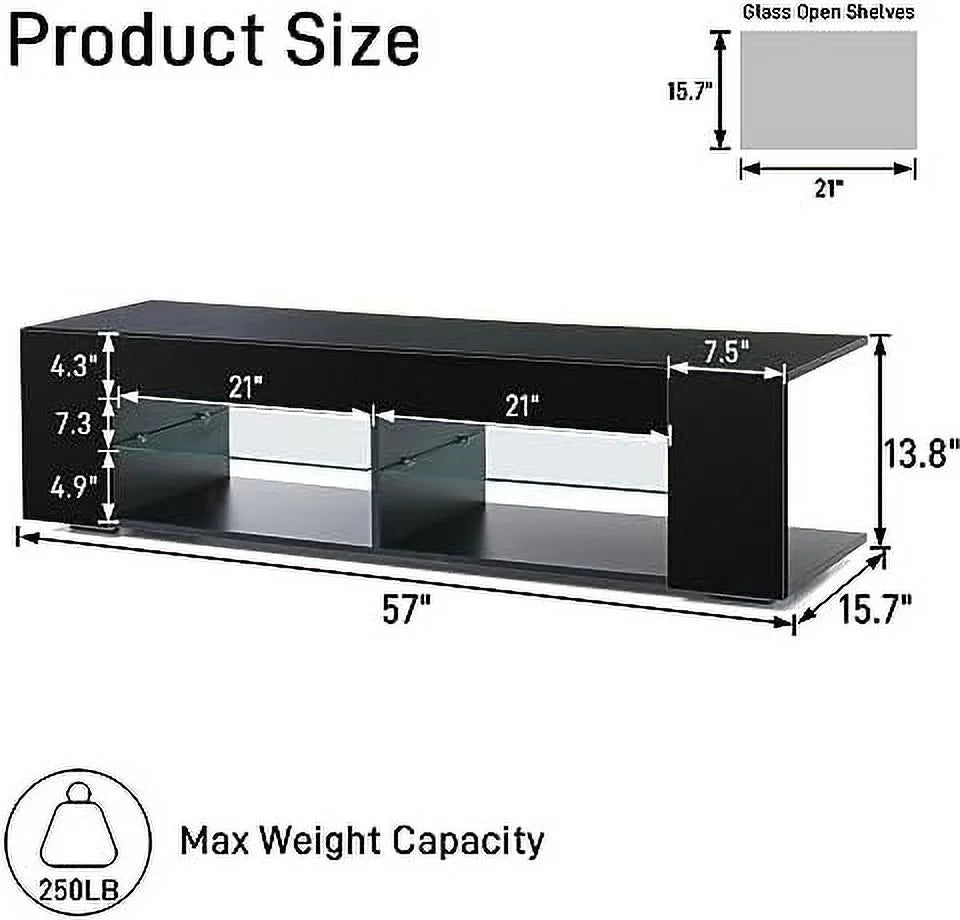 57 Inch LED TV Stand with Glass Shelves C328741
