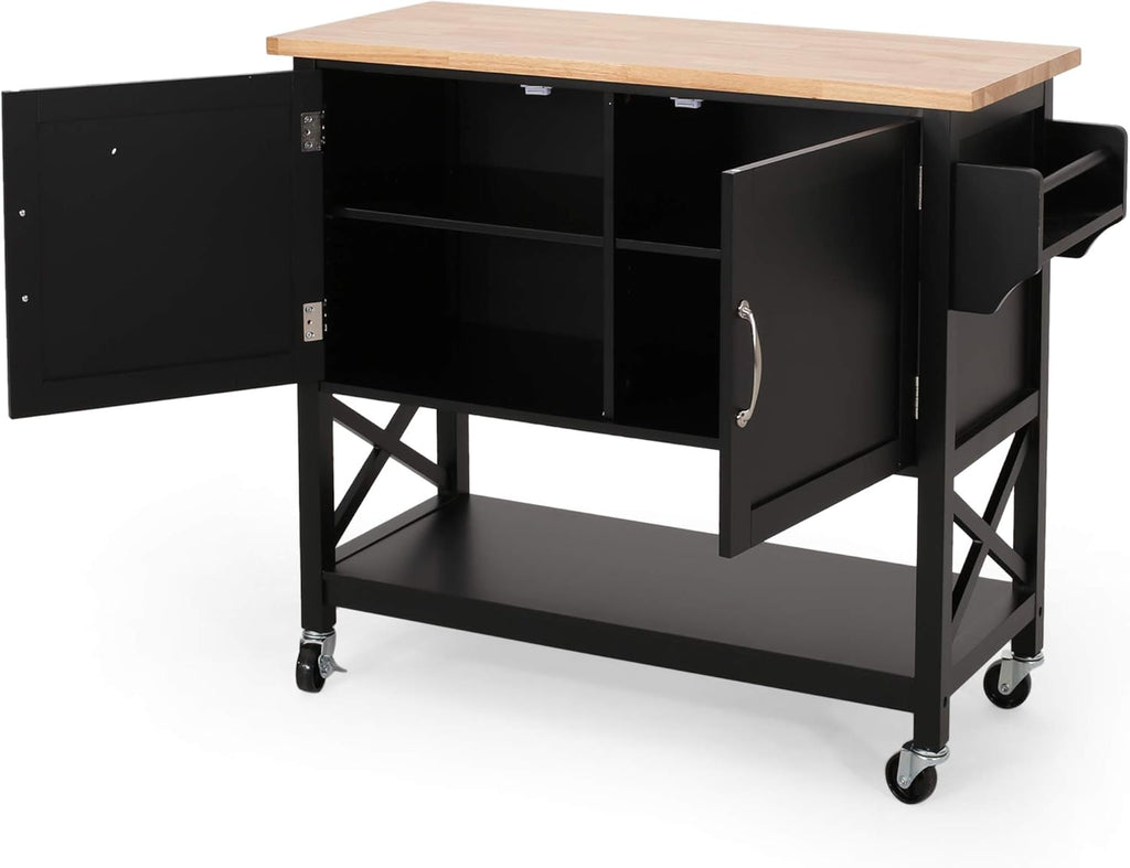 Black Natural Kitchen Cart with Wheels M56316