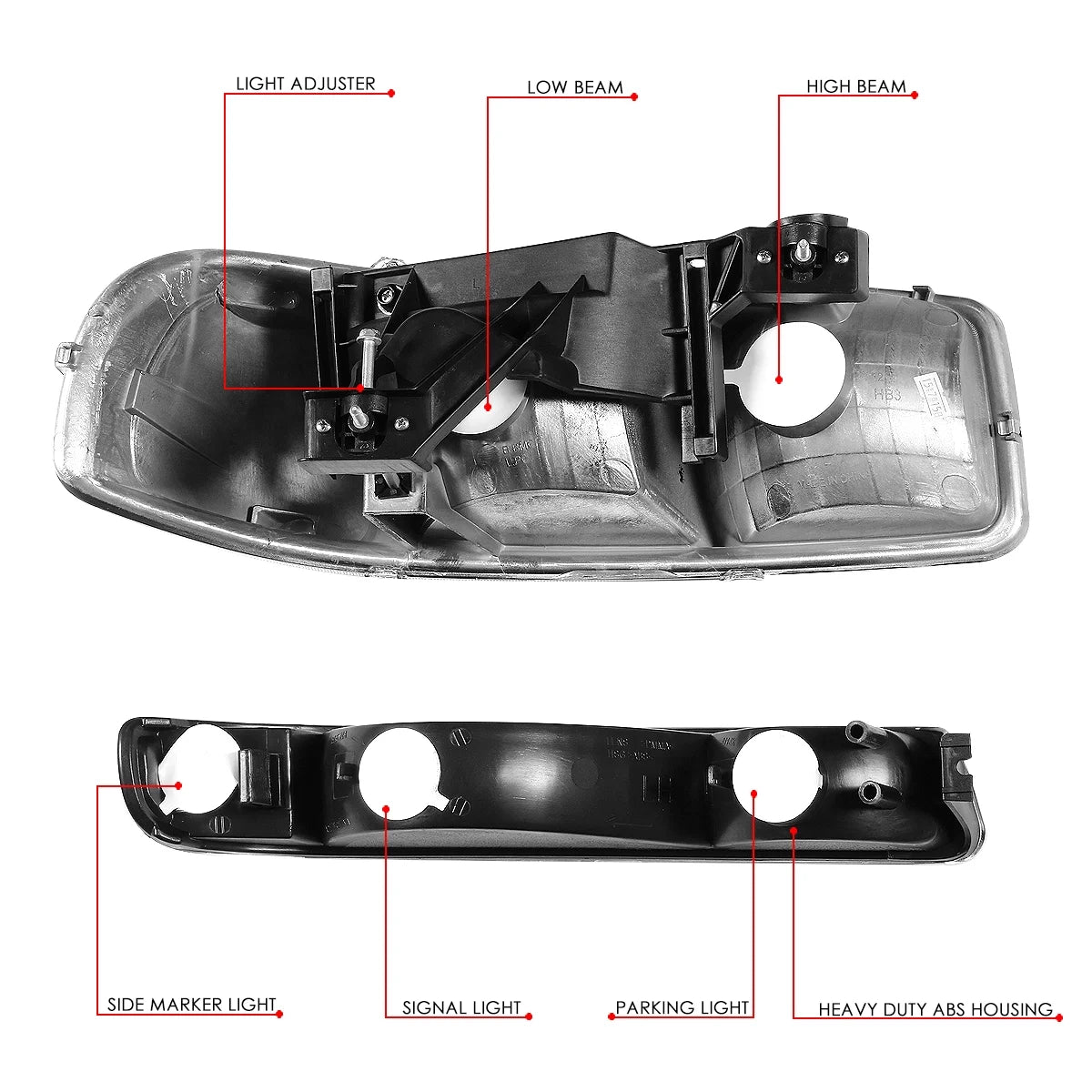 Black Housing Headlight and Clear Corner Bumper Light J6840