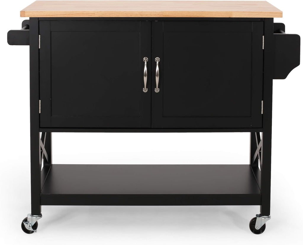 Black Natural Kitchen Cart with Wheels M56316