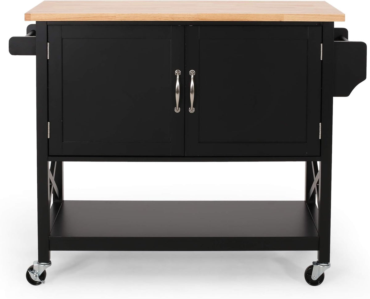 Black Natural Kitchen Cart with Wheels M56316