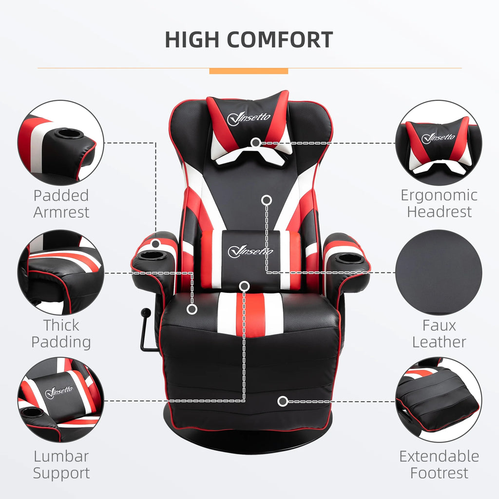 Black White Red Gaming Chair with Footrest and Cup Holder O54872