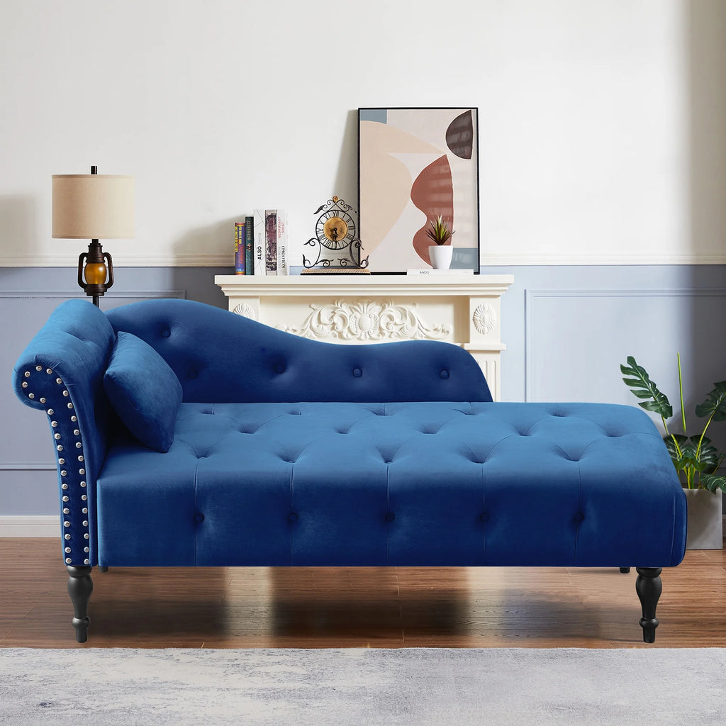 Blue Upholstered Chaise with Accent Pillow M49529