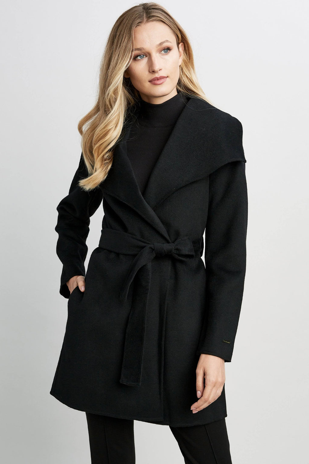 Black Belted Wrap Coat U800224