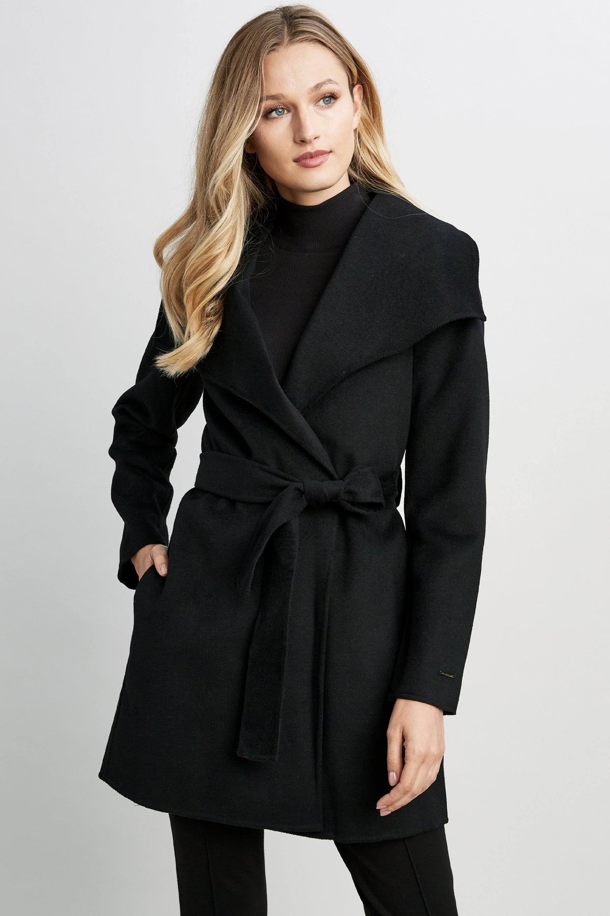 Black Belted Wrap Coat U800224