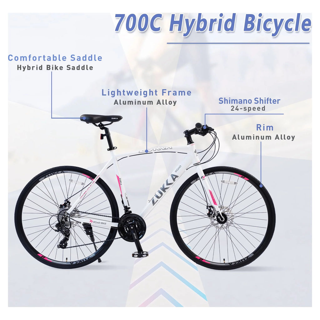 24 Speed 700C Road Bike with Aluminum Frame Disc Brakes, Blue K8670