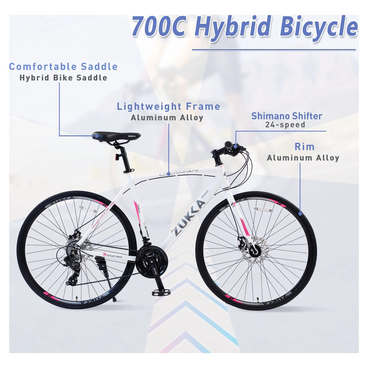 24 Speed 700C Road Bike with Aluminum Frame Disc Brakes, Blue K8670