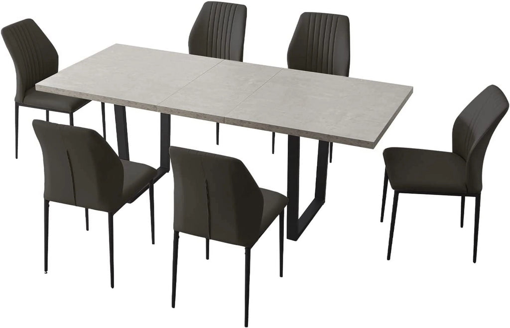 Extendable Solid Wood Dining Table Set with 6 Upholstered Chairs U880