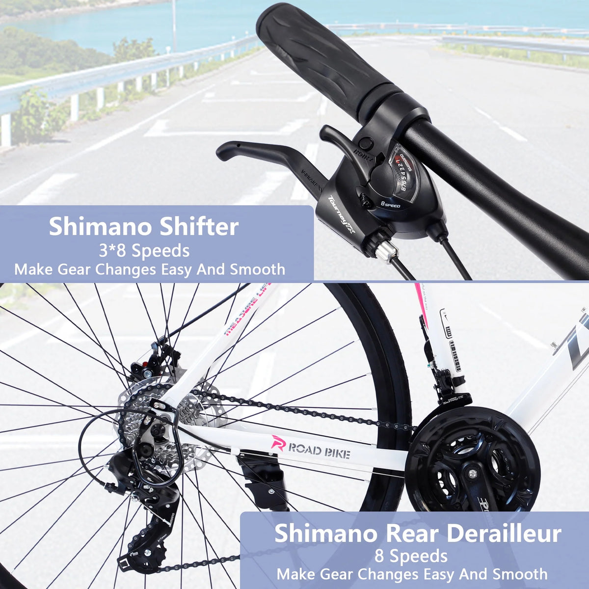 24 Speed 700C Road Bike with Aluminum Frame Disc Brakes, Blue K8670