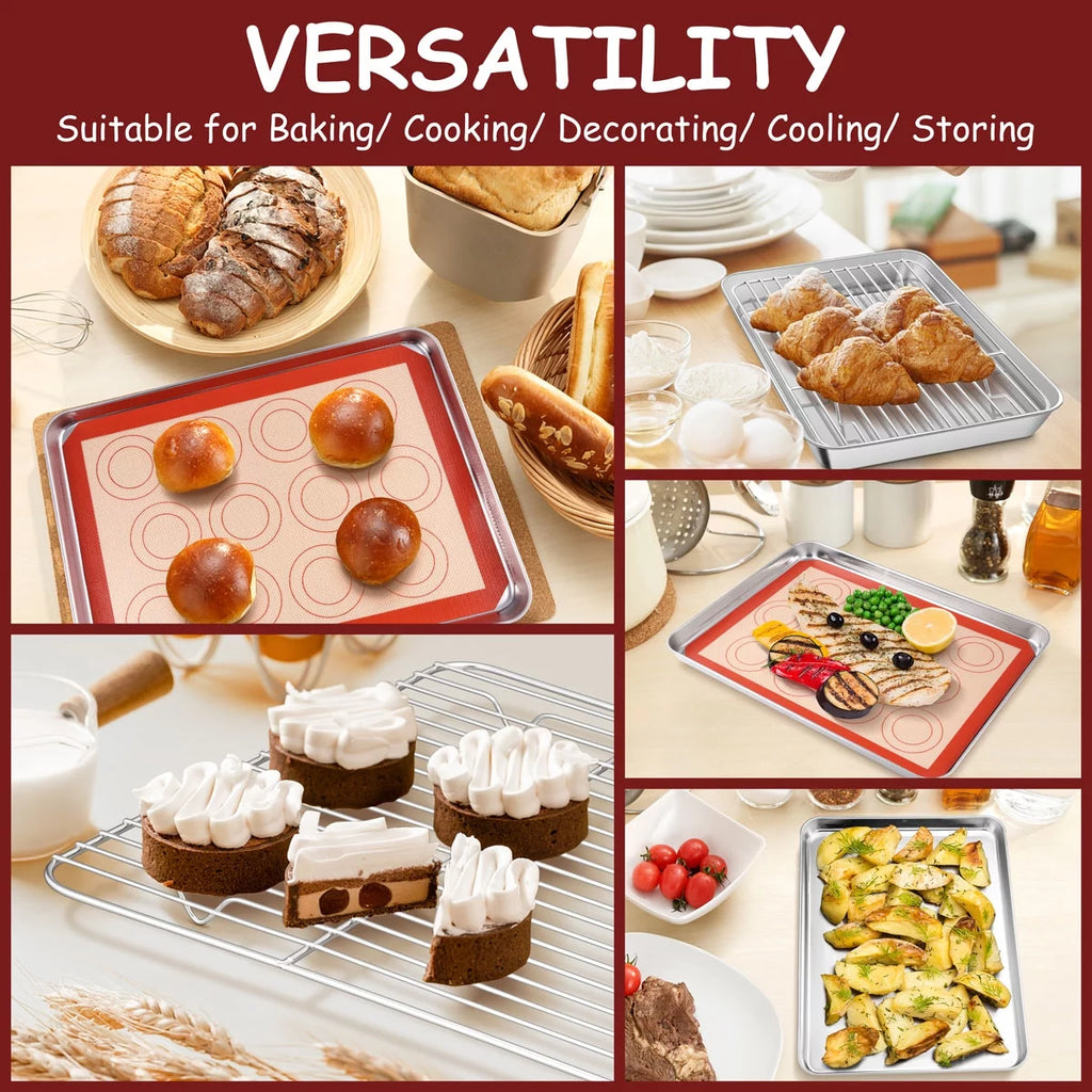 Stainless Steel Baking Sheet Tray Cooling Rack with Silicone Baking Mat Set of 9 Q363636