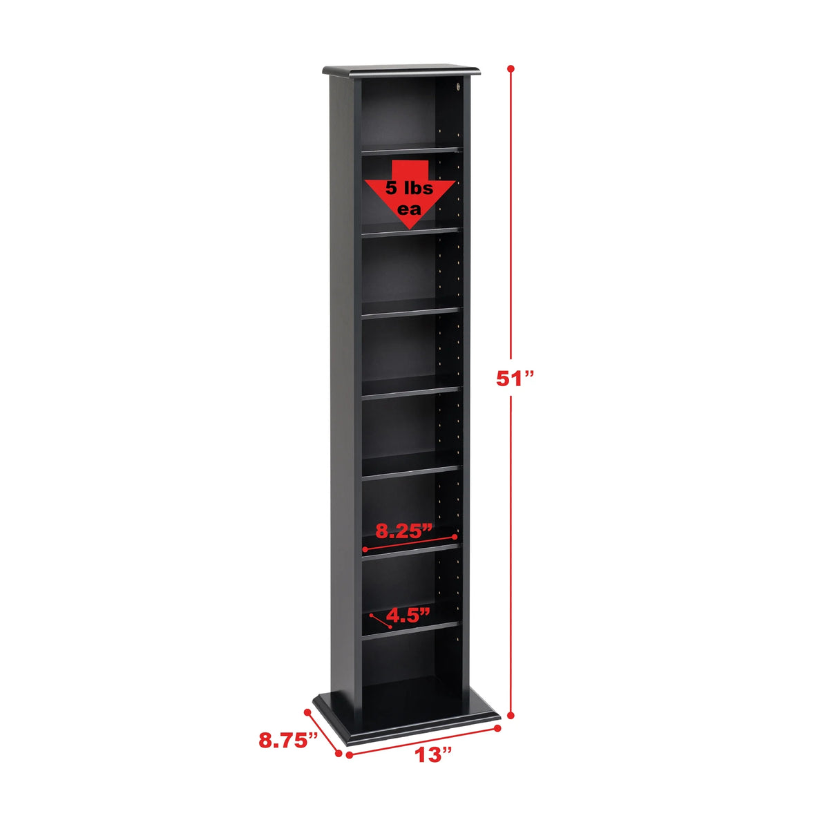 51" Black Wall Media Storage Rack V678813
