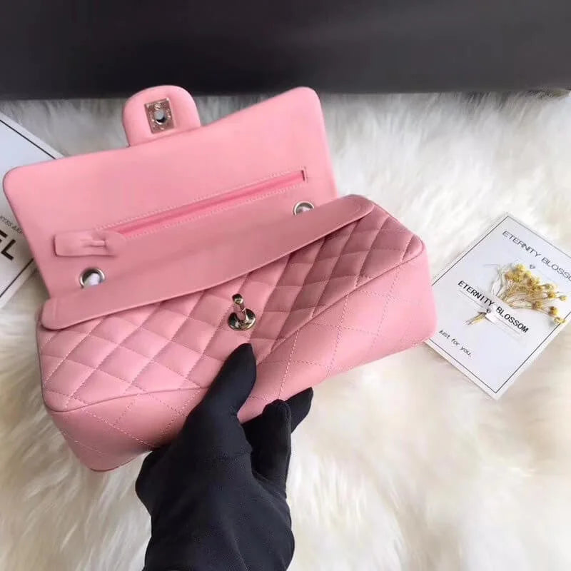 Pink Lambskin Leather Flap Bag X4720