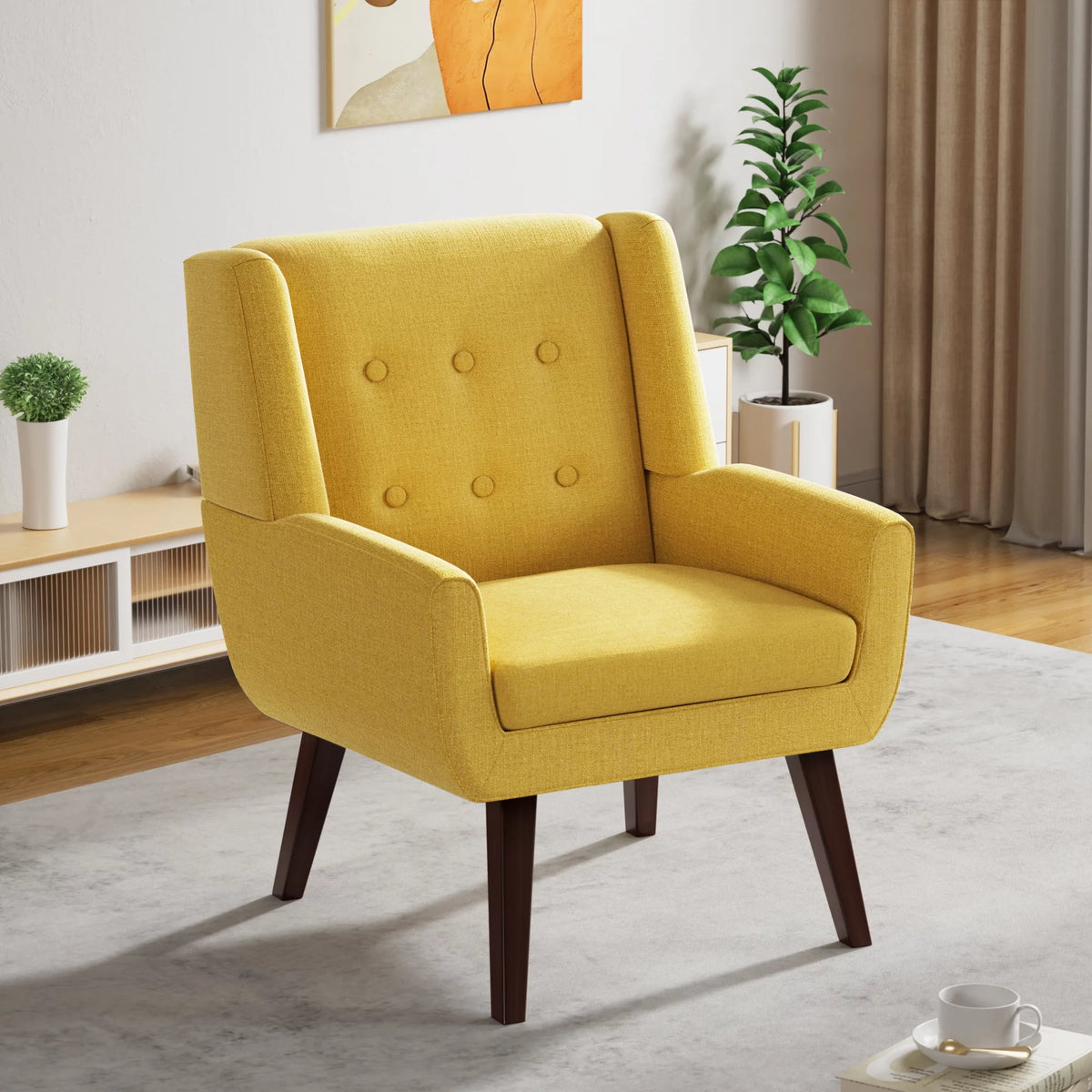 Yellow Linen Fabric Upholstered Accent Chair G956282