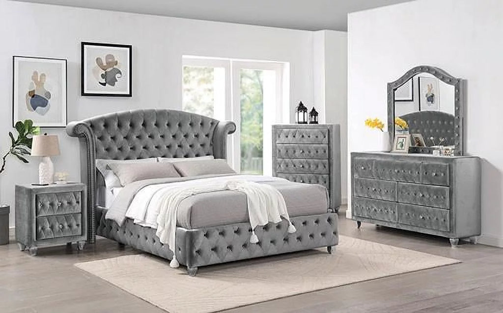 Gray Solid Wood King Bedroom Set 6pcs N941