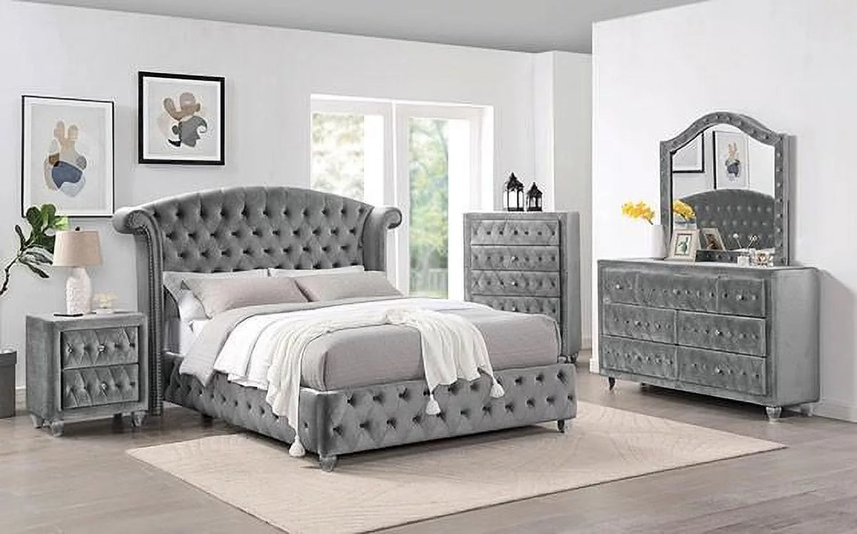 Gray Solid Wood King Bedroom Set 6pcs N941