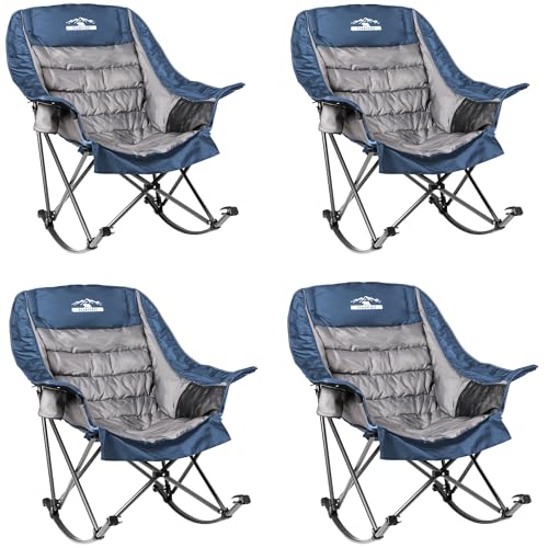 Oversized Padded Camping Chair with Cup Holder, Blue & Gray O81366