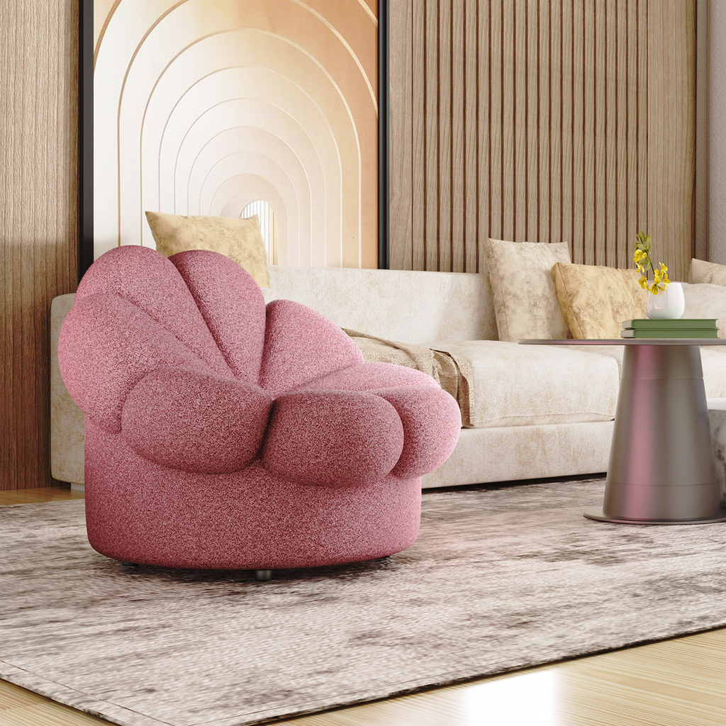 Rosewood Pink Mohair Blooming Flower Lazy Sofa E1006