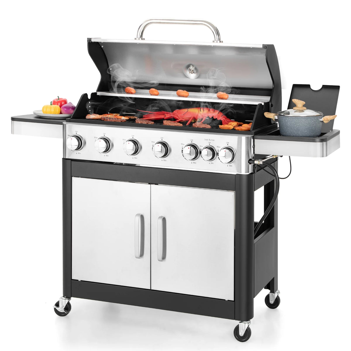 6 Burner Propane Gas Grill with Side Burner Stainless Steel T310