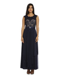 Navy/Taupe Sequin Lace Embroidered A-line Dress C329968