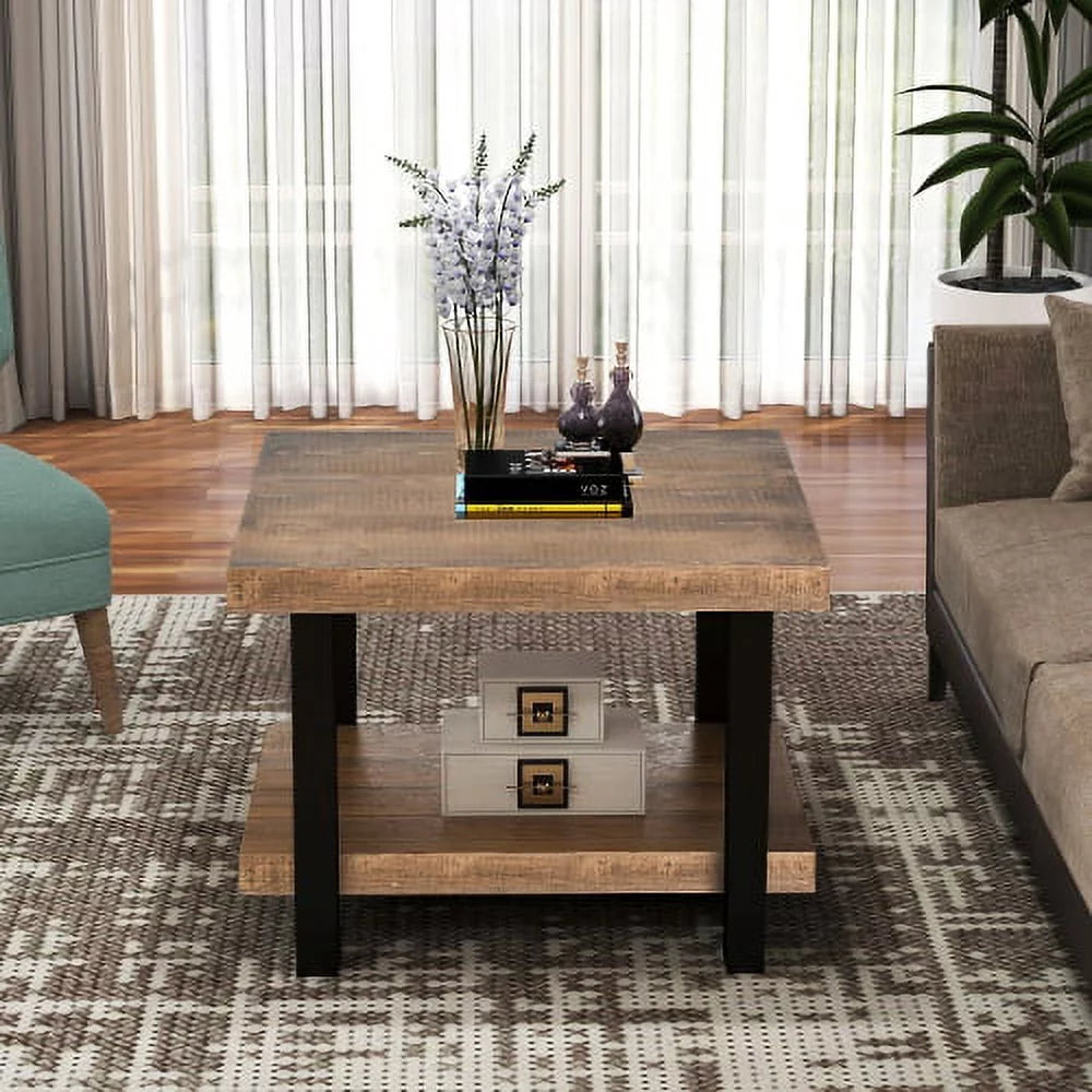 Rustic Natural Coffee Table with Storage Shelf Q129230