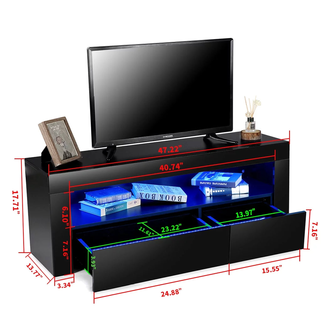 High Gloss TV Stand with LEDs for TVs up to 55 inch 2 Drawers Black Z1605