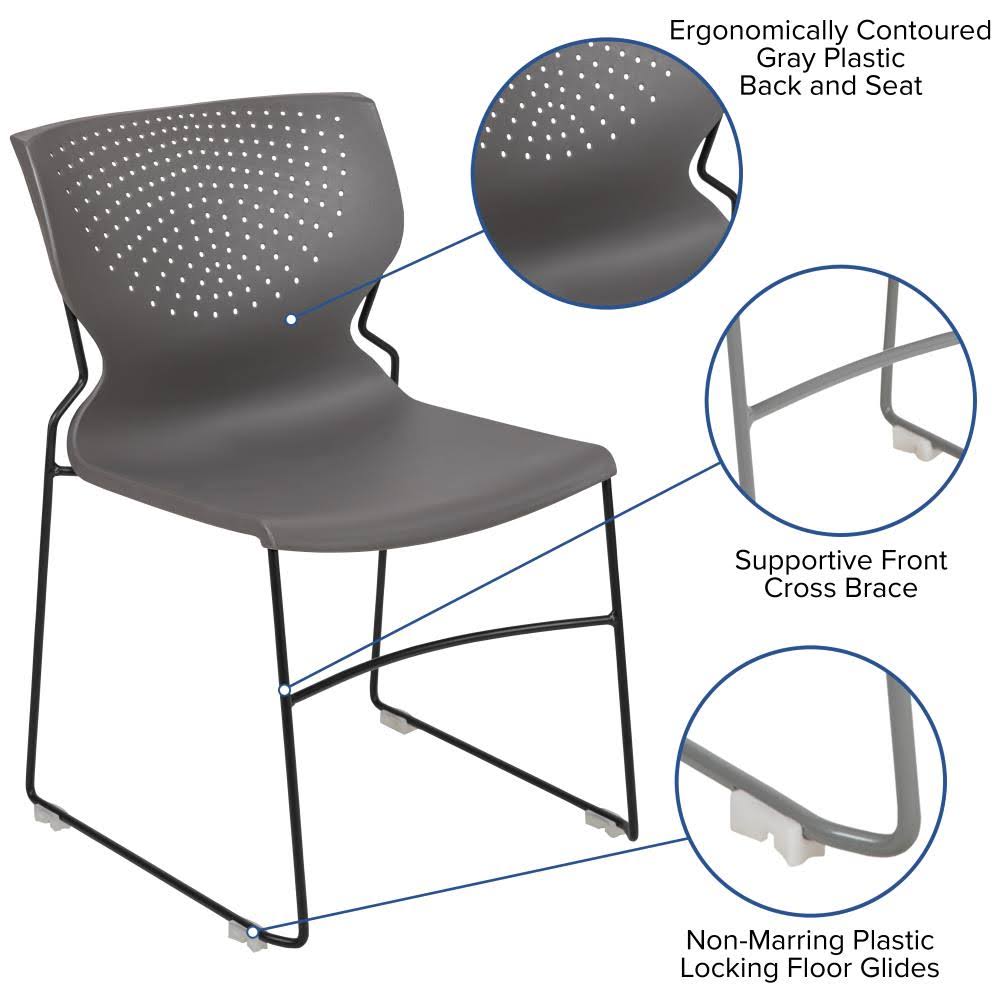 Gray Full Back Stack Chair with Black Powder Coated Frame J529