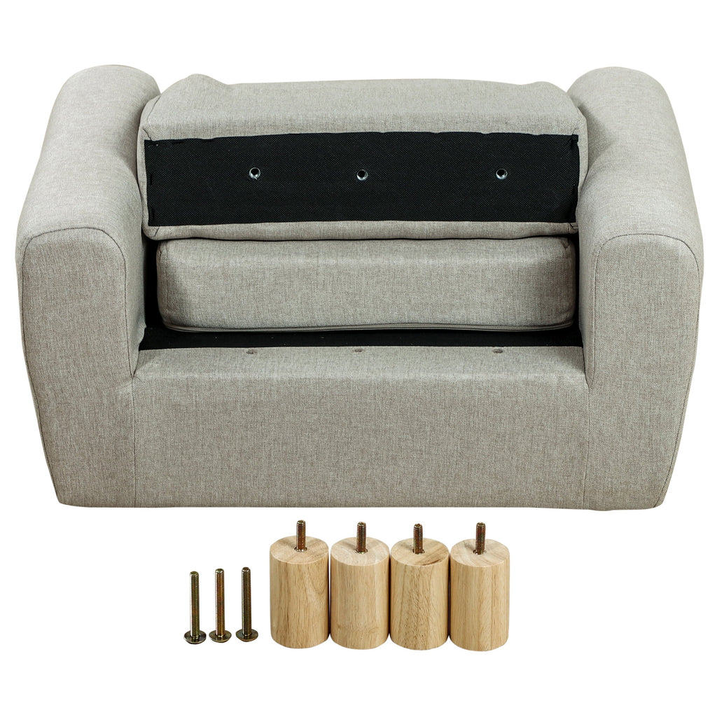 Grey Kids Sofa with Cat Ear Backrest and Wooden Legs P4125
