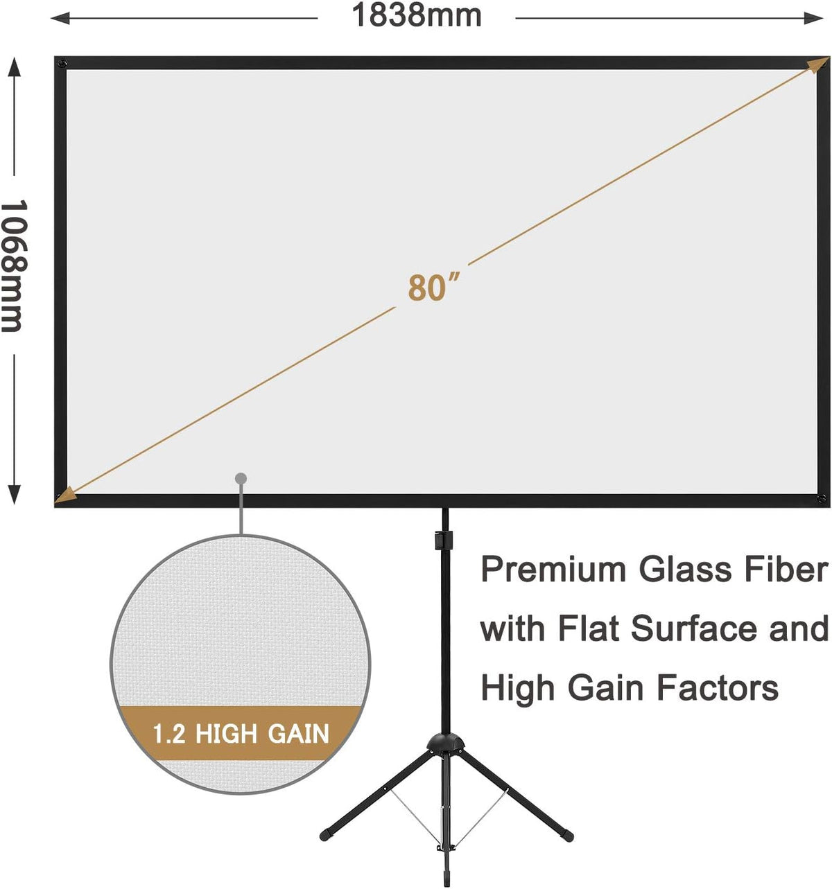 80 Inch 16:9 Portable Projector Screen with Stand M333644