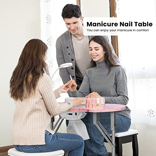 Portable Manicure Nail Table with Dust Collector, LED Lamp, Carry Bag, White J464