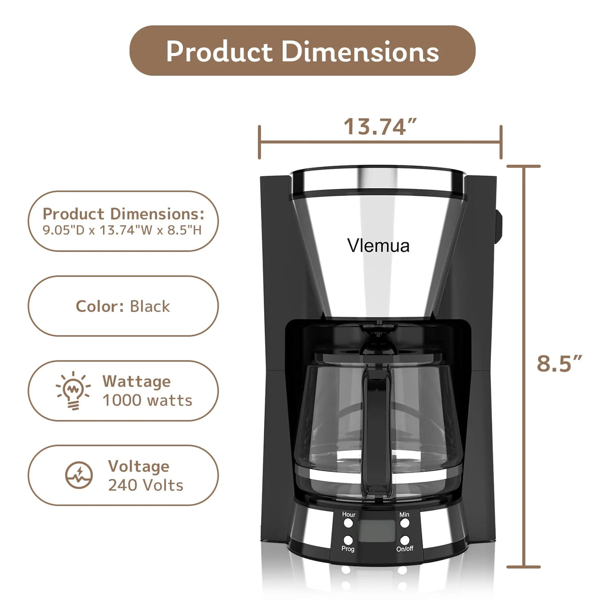 10-Cup Programmable Coffee Maker with Timer, Auto Shut Off, White H553