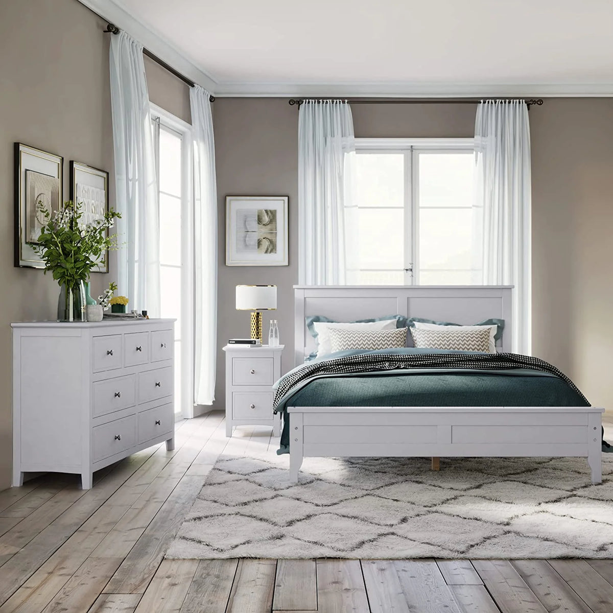 White 3 Piece Wood Bedroom Set with Full Size Bed L2037